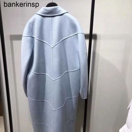 Top Luxury Coat Maxmaras 101801 Pure Wool Coat Stangno Double sided Cashmere Coat Yuan Quan Same Style Water Ripple High end Long Blue Coat1E1V