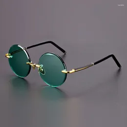 Sunglasses Green Crystal Rimless Man Vintage Diamond Cut Round Sun Glasses Woman Driver's Goggles Moisturising Eye