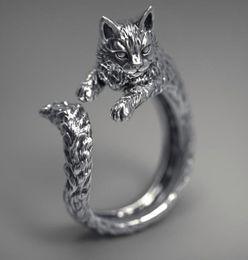 s1966 fashion Jewellery cat ring vintage black sliver opening adjustable cat ring9208346