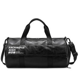 Briefcases Men Gym Fitness Bag Large Sport Training Bag Outdoor Black PU Handbag Travel Luggage Duffle Bag with Shoe Compartment