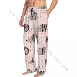 Men's Sleepwear Mens Casual Pajama Long Pant Loose Elastic Waistband Hedgehog Pattern Pink Cozy Home Lounge Pants