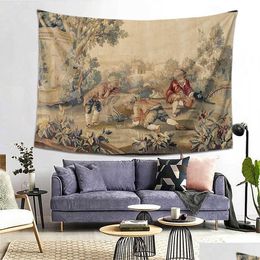 Tapestries Aubusson Antique French Tapestry Blanket Bedspread Boho Bohemian Floral Polyester Picnic Vintage 210609 Drop Delivery Home Dh4Vg