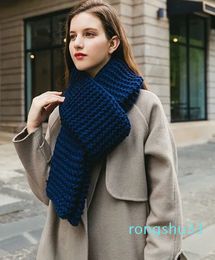 Solid Colour Thick Wool Scarf Female Autumn and Winter Thick Knit Scarf Women Handmade Scarves