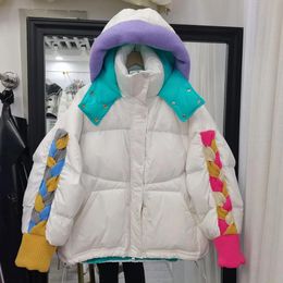 Jackets 2022 Down Jacket Women's Short Knitted Hooded Splicing Sleeve Korean Candy Colour Offseason Clearance Design Coat