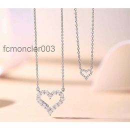 Necklace v Gold High Edition Ti-co Heart Women's New Full Diamond Pendant Double t Hollow Collar Chain Fashion Designer FY4Y