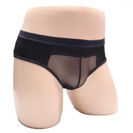 Underpants Men Open BuErotic Panties Man Mesh Pu Leather Underwear Transparent Pouch Crotchless Hollow Out Briefs