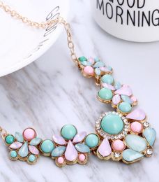 whole Blue Pink Color Rhinestone Necklaces Pendants Boho Statement Necklace Gold Color Vintage Pendant Lady Dress Choker Neckl6676882