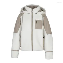 Women's Trench Coats Korean Jacket Winter Women 2023 White Sheep Fur Patchwork Fashion Cotton Padded Warm Coat Parka Outerwear