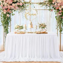 White Table Skirt Chiffon Sheer Tablecloths for Backyard Wedding Birthday Party Baby Shower Cake Sweet Decoration Supplies 231225