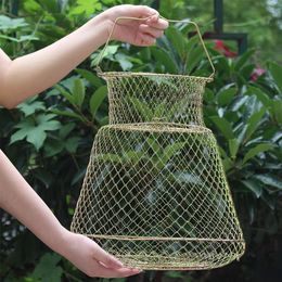 Accessories 1pc Foldable Steel Wire Fishing Cage Fish Crab Squid Shrimp Trap Spring Door Portable Fish Basket Net Fishing Fish Protection
