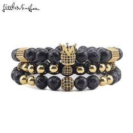 Charm Bracelets 3pcs Set Luxury Natural Stone Beads Crown CZ Ball Braided Braiding Men & Bangles For Jewelry302F