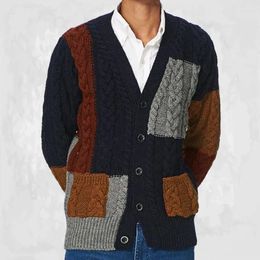 Men's Sweaters Color Contrast Casual Sweater Coat Street Fashion All-in-one Knitted Cardigan Autumn Winter Pocket Full