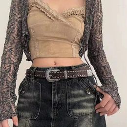 Belts Vintage Body Chains For Dress Stage Dancing Women Girls Studded Belt Girl Oversize Y2K Engraved Buckle Jeans