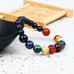 Stone Jewellery Eight Planets Beaded Bracelet Men Natural Mix Stones Universe Yoga Chakra Solar Bracelets Jewelry293C