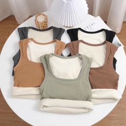 Winter Velvet Thickened Undershirt Women Solid V-neck Slim Cosy Thermal Underwear Camisole Warm Sling Vest Top Bottoming Clothes 231225