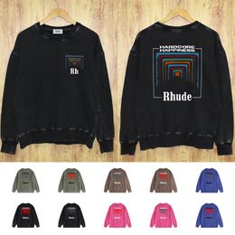 RHUDE Mens Pullover Sweatshirt Sweater Black Hip Hop Jumper Casual Jacket Size S-XXL