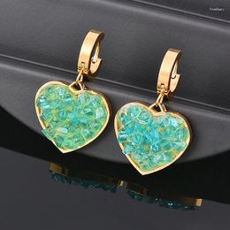 Dangle Earrings LEEKER 316L Stainless Steel Green Blue Crystal Heart Drop For Women Gold Color Jewelry Gift Girlfriend 937 LK3