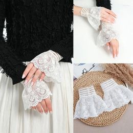 Knee Pads Spring White Floral Detachable Cuffs Lace Mesh Fake Flared Sleeves Women Pleated Flare Sleeve Wristband Decorative Accessory