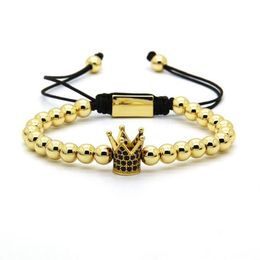 The Highest Power Jewellery Whole Quality 6mm Gold Brass Beads with Mix Colours Black Cz Crown Kings Macrame Bracelets1885