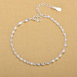 925 Sterling Silver Fashion Simple Elegant ed Chain Bracelets Jewelry For Woman Wave Anklet Gifts 210507287b