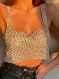 Women's Tanks Backless Shiny Tank Tops For Women 2024 Summer Square Collar Spaghetti Strap Ctop Casual Glitter Sequins Diamonds Camis