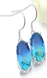 Luckyshine10 Pair Oval Bi colored Tourmaline Gems Silver Charm Women Dangle Earrings Cubic Zirconia Crystal Earring Jewelry New8545684122