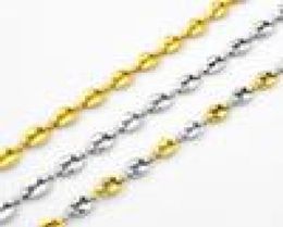 Fashion Jewellery 4mm Mens Womens Silver Gold Colour Coffee Beans Link Chain Stainless Steel Necklace SC34 N1718660