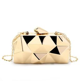 Bags Fashion Handbags Women Metal Clutches Hexagon Mini Party Black Evening Purse Silver Bags Gold Box Chain Shoulder Bag Top Quality