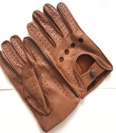 Men039s Fall and Winter Genuine Leather Gloves New Fashion Brand Brown Warm Driving Unlined Gloves Goatskin Mitte7278081