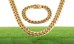 Miami Cuban Link Chains Men Women Jewellery Sets Hip Hop Necklaces Bracelets 316L Stainless Steel Double Safety Lock Clasps Curb Cha7853722