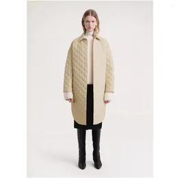 Women's Trench Coats Tot E2023 Autumn/Winter Quilted Cocoon Type Cotton Mid Length Small Cap Coat