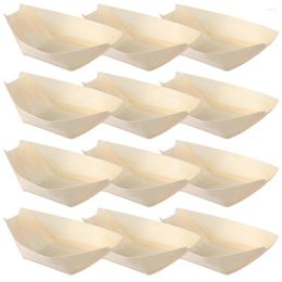 Bowls 120 Pcs Ship Shape Wood Chip Bowl Sushi Boat Container Disposable Plates Type Pine Tray Serving Containers Dessert