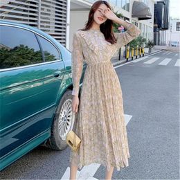 Work Dresses Spring Autumn Female Long Dress Suits Fashion Women's Floral Ruffles Women Vest 2 Sets Ladies Chiffon