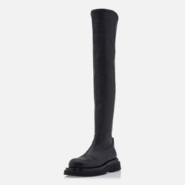 MUMANI Woman's Over-The-Knee Genuine Leather Zipper Thin Elasticity Flat-Bottomed Long High-Barrel Elastic Platform Boots 231225