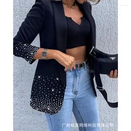 Women's Suits Versatile Delicate Classy 2023 Autumn Winter Women Clothing Personalised Rhinestone Solid Colour Waist Tight Suit Jacket