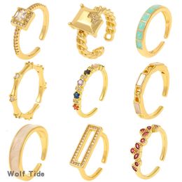 18k Gold Bamboo Wedding Adjustable Rings Prong Bling Bling Cubic Zircon Ring Open Cuff Ring Adjustable Tail Ring Accessories Statement Fashion Jewellery For Women