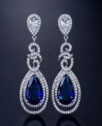 Platinum Plated CZ Teardrop Bridal Earrings Sparkle Statement Earrings Water Drop Zircon Evening Earrings Wedding Jewellery Women Gi3323126