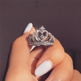 Charm Promise Crown Ring 100% Soild 925 sterling Silver Diamond cz Engagement Wedding Band Rings For Women men229D