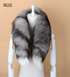 NGSG Real Fox Fur Scarf Women Men Striped Winter Warm 8090CM Long Tail Scarf Fashion Luxury Collar Scarves Wraps Female W001 C1817066554