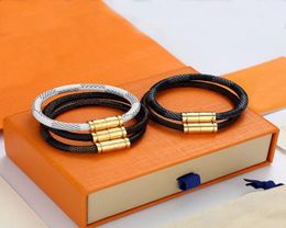 Classic designer bracelets luxury jewelry flower plaid leather rope wrist gold silver buckle beads hand men women couple bracelets6873320