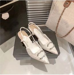 2024 new design silver buckle sexy lace one-line belt women high heels Spring and autumn fashion letter sandals party ball dress shoes cc1996