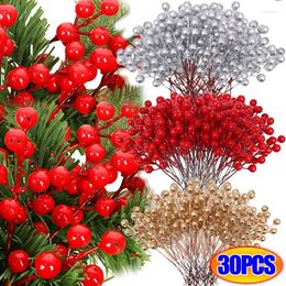 Decorative Flowers 30-1pcs Artificial Red Berries Simulation Foam Berry Flower Plant Branch DIY Wreath Xmas Tree Ornament Wedding Home