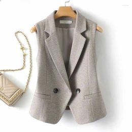 Women's Vests 2024 Autumn Winter Slim Woolen Vest Female Solid Color Warm Waistcoat Ladies Double-breasted Sleeveless Coats W738