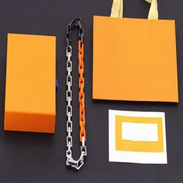 Europe America Fashion Necklace Bracelet Men Women Silver Black Orange-colour Metal Engraved V Letter Flower Pattern Thick Chain J270c