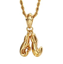 Men039s Sport Pair Boxing Glove Pendant Necklace Fitness Stainless Steel Workout Jewellery 18K Gold Plated2100927
