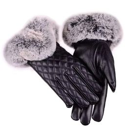 Gloves Women winter leather gloves Plush touch screen sheepskin designer mittens for cycling with warm insulated sheepskin fingertip glov
