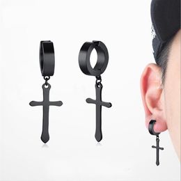 Cross Ring Earrings 1 Pair Of Black Ptainless Steel Pierced Ear Clip Tassel Earrings Hinge Earrings Men Jewelry2303