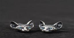 S2565 Fashion Jewellery Vintage Cute Men039s Women039s Silver Colour Sphinx Hairless Cat Stud Earrings4601288