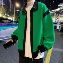 Men's Jackets Men Color-block Jacket Colorblock Stand Collar Winter Coat With Striped Texture Zipper Closure Long Sleeve For Fall