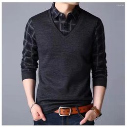 Men's Sweaters Autumn Winter Solid Turn-down Collar Striped Button Plaid Screw Thread Lantern Long Sleeve Sweater Knitted Formal Tops